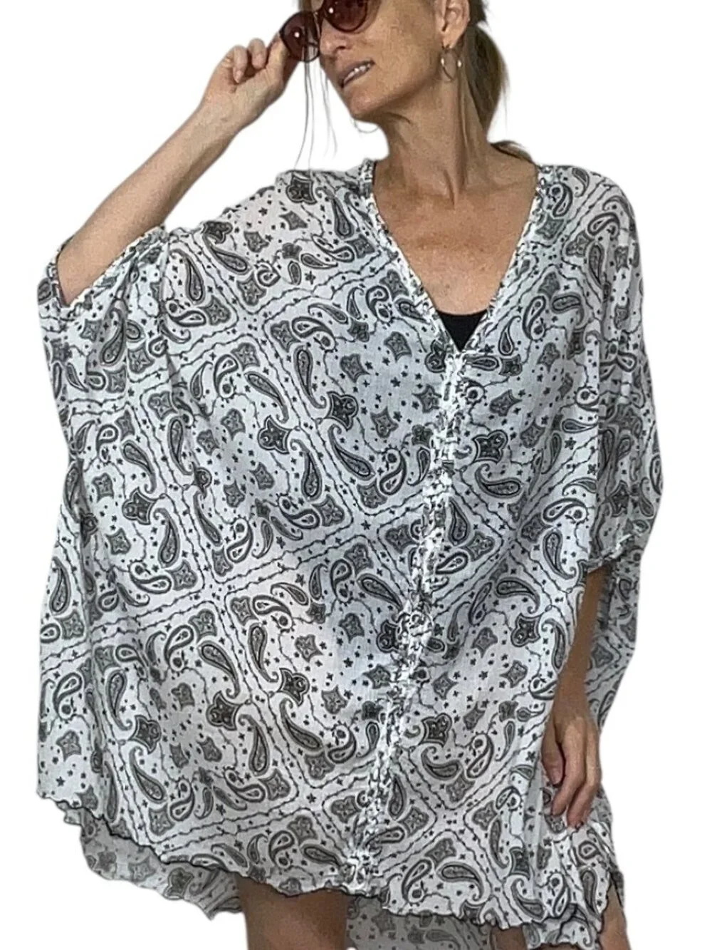 Zadig & Voltaire Raba Print Tunic Dress Swim Cover Up M Paisley Oversized
